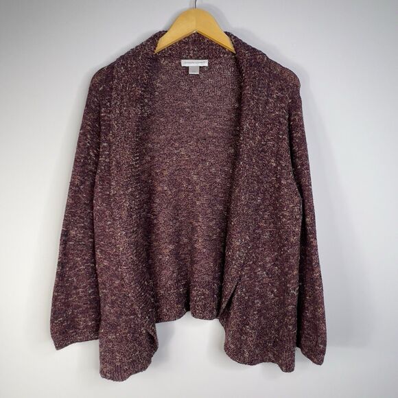 CHRISTOPHER & BANKS Cardigan Women's Burgundy Open Front Multicolor Knit Sz L - Picture 1 of 6
